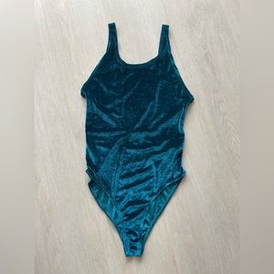 Zara Trafaluc Velvet Low Back Teal Bodysuit